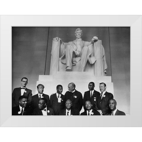 Civil Rights March on Washington-D.C. Leaders of the march in front of the statue of Abraham Lincoln White Modern Wood Framed Art Print by U.S. Archives