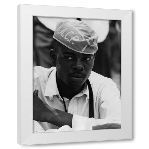 Civil Rights March on Washington-D.C. Man Wearing AACP Hat White Modern Wood Framed Art Print by U.S. Archives