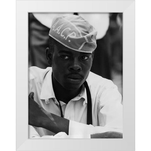 Civil Rights March on Washington-D.C. Man Wearing AACP Hat White Modern Wood Framed Art Print by U.S. Archives