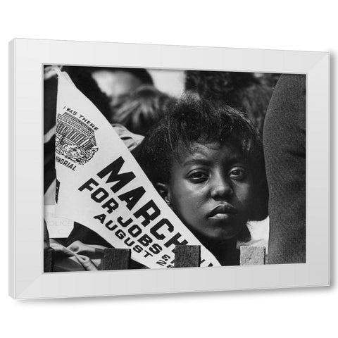 Young Woman at the Civil Rights March on Washington-D.C. with a Banner White Modern Wood Framed Art Print by U.S. Archives