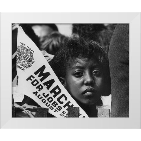Young Woman at the Civil Rights March on Washington-D.C. with a Banner White Modern Wood Framed Art Print by U.S. Archives