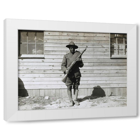WWI Colored member of the telephone and telegraph battalion at Camp Upton-Long Island White Modern Wood Framed Art Print by U.S. Archives