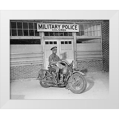 WWII An MP on motorcycle stands ready to answer all calls around his area. Columbus-Georgia White Modern Wood Framed Art Print by U.S. Archives