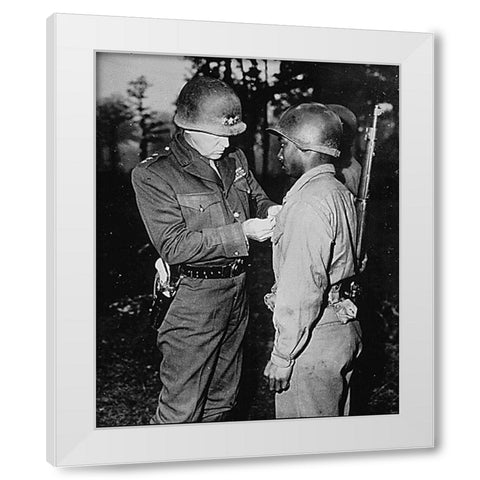 WWII Lt. Gen. George S. Patton-U.S. Third Army commander-pins the Silver Star on Private Ernest A. J White Modern Wood Framed Art Print by U.S. Archives