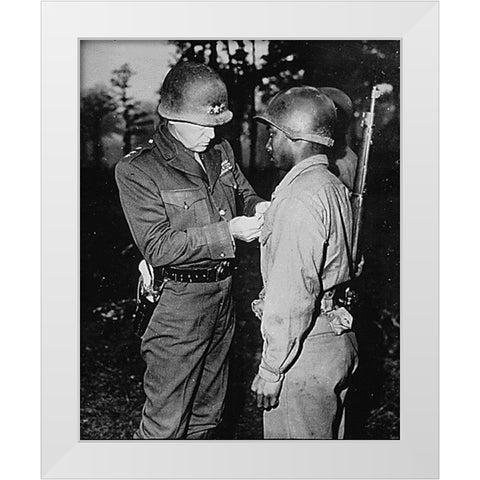 WWII Lt. Gen. George S. Patton-U.S. Third Army commander-pins the Silver Star on Private Ernest A. J White Modern Wood Framed Art Print by U.S. Archives