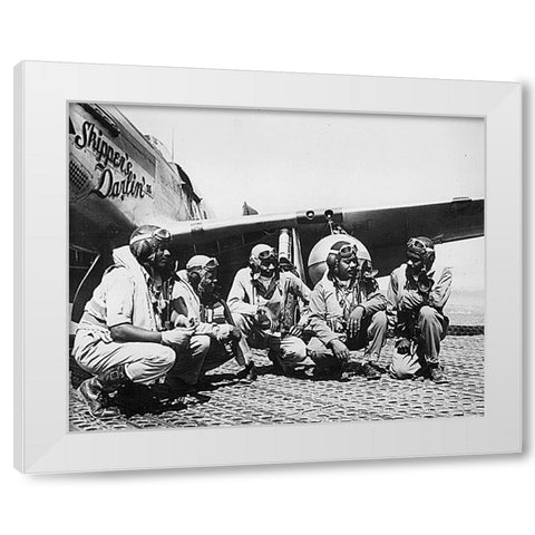 WWII Fliers of a P-51 Mustang Group of the 15th Air Force in Italy White Modern Wood Framed Art Print by U.S. Archives