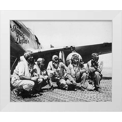 WWII Fliers of a P-51 Mustang Group of the 15th Air Force in Italy White Modern Wood Framed Art Print by U.S. Archives