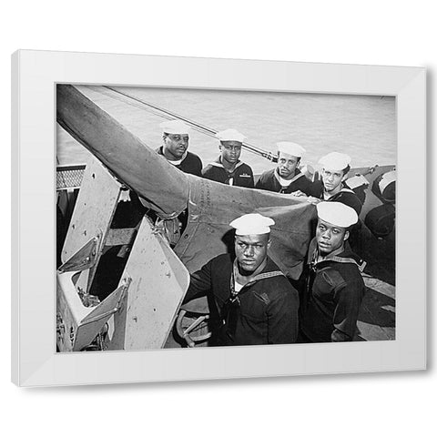 WWII A Navy gun crew who were all awarded the Navy Cross White Modern Wood Framed Art Print by U.S. Archives