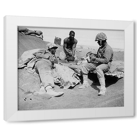 WWII Marines on the beach at Iwo Jima White Modern Wood Framed Art Print by U.S. Archives