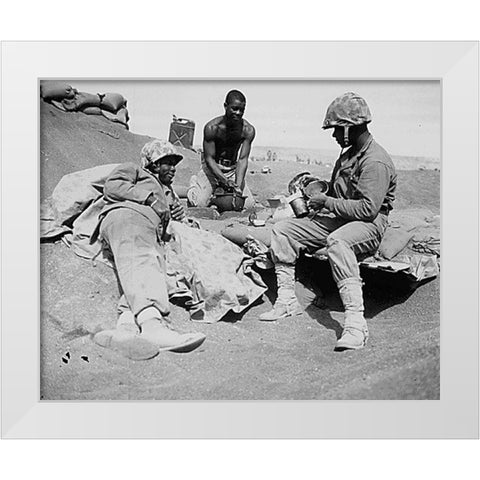 WWII Marines on the beach at Iwo Jima White Modern Wood Framed Art Print by U.S. Archives