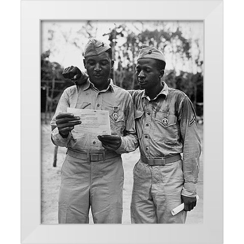 WWII Marines decorated by the famed Second Marine Division White Modern Wood Framed Art Print by U.S. Archives
