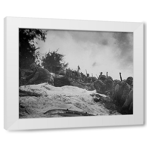 WWII assault troops await orders D-day at Saipan in the Marianas White Modern Wood Framed Art Print by U.S. Archives