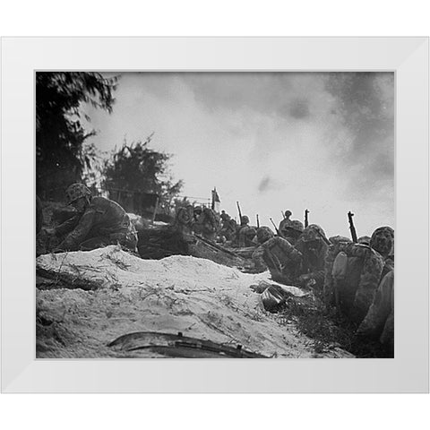 WWII assault troops await orders D-day at Saipan in the Marianas White Modern Wood Framed Art Print by U.S. Archives