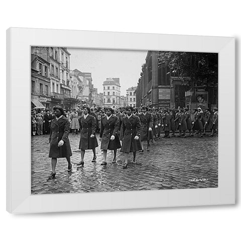 WWII Members of the 6888th Central Postal Directory Battalion White Modern Wood Framed Art Print by U.S. Archives