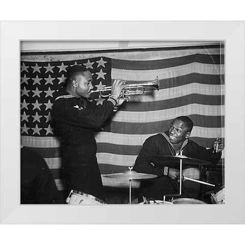 WWII Special United States Naval Construction Battalion Band White Modern Wood Framed Art Print by U.S. Archives