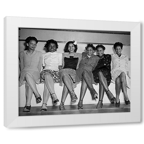 WWII Pin-up girls at NAS Seattle-Spring Formal Dance White Modern Wood Framed Art Print by U.S. Archives