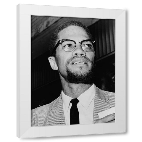 Malcolm X at Queens Court White Modern Wood Framed Art Print by U.S. Archives