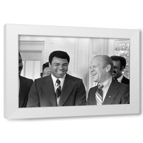 President Gerald R. Ford and Boxer Muhammad Ali in the Oval Office White Modern Wood Framed Art Print by U.S. Archives