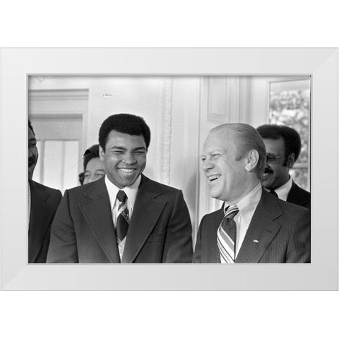 President Gerald R. Ford and Boxer Muhammad Ali in the Oval Office White Modern Wood Framed Art Print by U.S. Archives