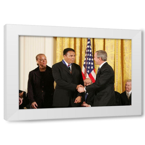 President George W. Bush Shakes Hands with Muhammad Ali White Modern Wood Framed Art Print by U.S. Archives
