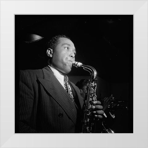 Charlie Parker in the Three Deuces of New York 1947 White Modern Wood Framed Art Print by Gottlieb, William