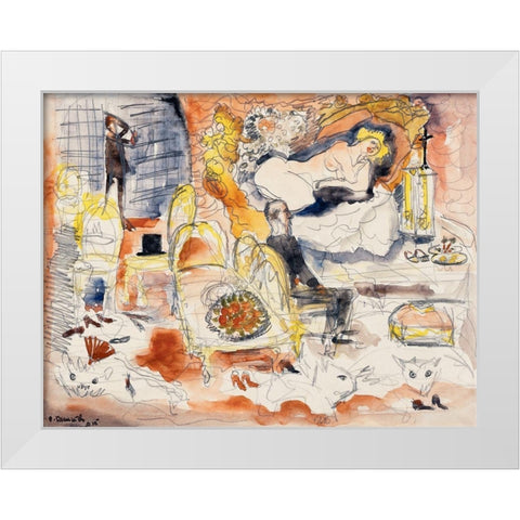 Count Muffat Discovers Nana with the Marquis de Chouard White Modern Wood Framed Art Print by Demuth, Charles