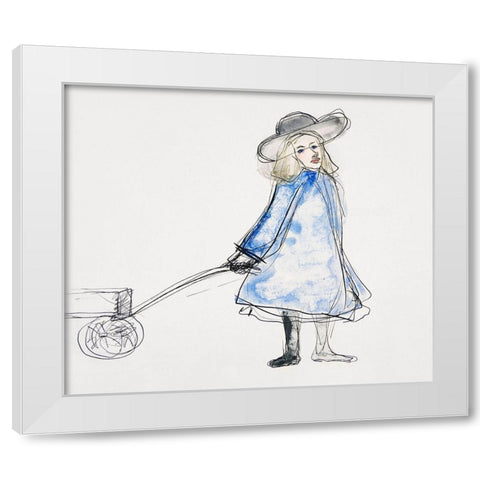 Girl Pulling Wagon White Modern Wood Framed Art Print by Demuth, Charles