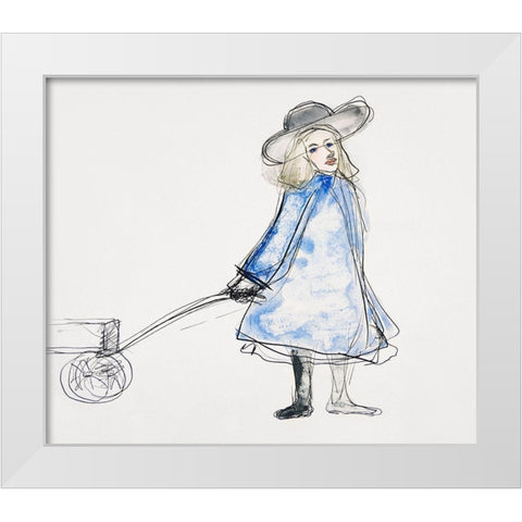 Girl Pulling Wagon White Modern Wood Framed Art Print by Demuth, Charles