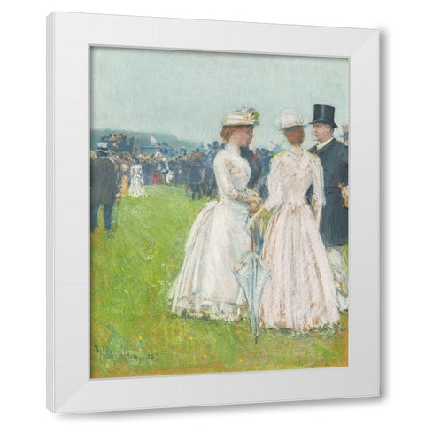 At the Grand Prix de Paris White Modern Wood Framed Art Print by Hassam, Childe