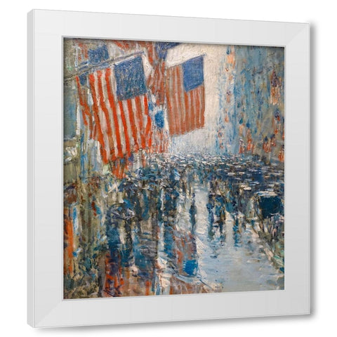 Rainy Day-Fifth Avenue White Modern Wood Framed Art Print by Hassam, Childe