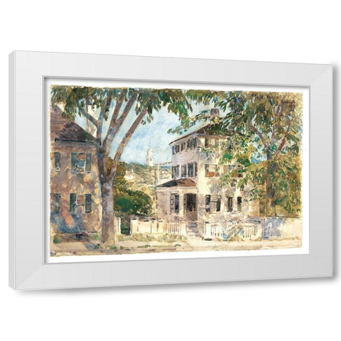 Street in Portsmouth White Modern Wood Framed Art Print by Hassam, Childe