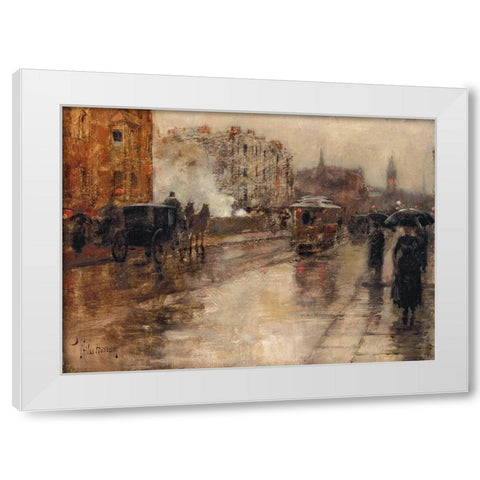 Rainy Day-Boston White Modern Wood Framed Art Print by Hassam, Childe