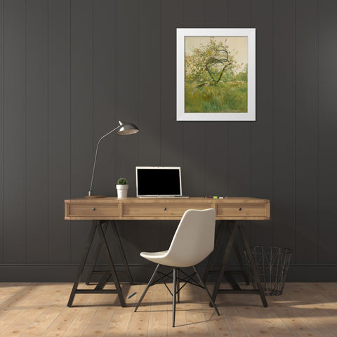 Peach Blossoms Villiers le Bel White Modern Wood Framed Art Print by Hassam, Childe