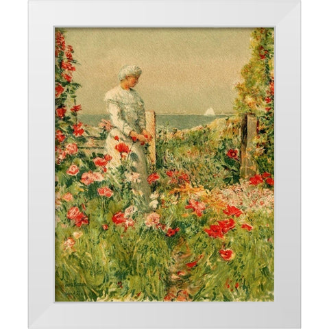 In the Garden White Modern Wood Framed Art Print by Hassam, Childe