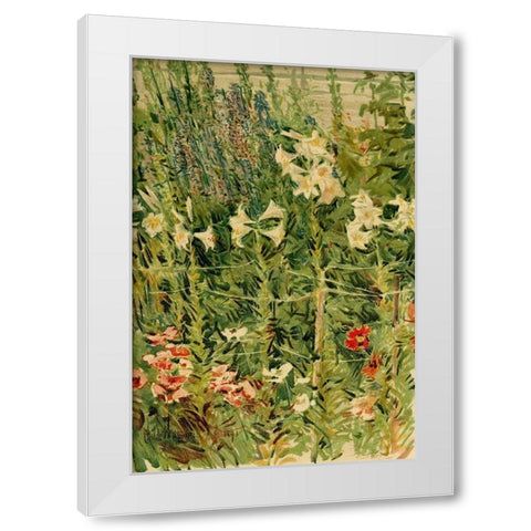 Larkspurs and Lilies White Modern Wood Framed Art Print by Hassam, Childe