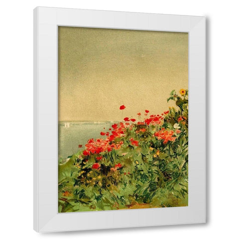 Poppy Bank White Modern Wood Framed Art Print by Hassam, Childe