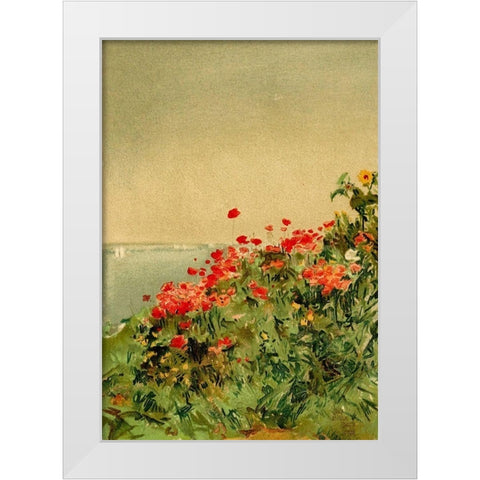 Poppy Bank White Modern Wood Framed Art Print by Hassam, Childe
