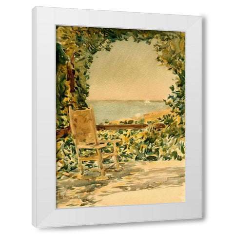 Sunny Chair White Modern Wood Framed Art Print by Hassam, Childe