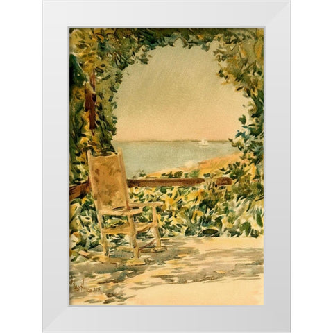 Sunny Chair White Modern Wood Framed Art Print by Hassam, Childe