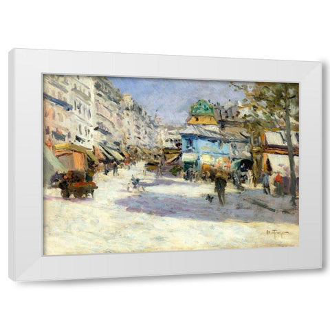 Rue Lepic-the corner of Rue Puget and Place Blanche White Modern Wood Framed Art Print by Abel-Truchet, Louis