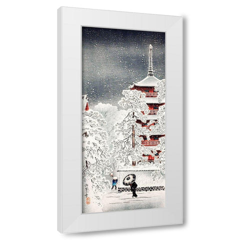 Snow at Asakusa-Yedo-Musashi Province White Modern Wood Framed Art Print by Takahashi, Hiroaki