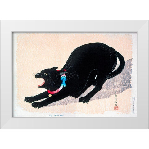 Black Cat Hissing White Modern Wood Framed Art Print by Takahashi, Hiroaki