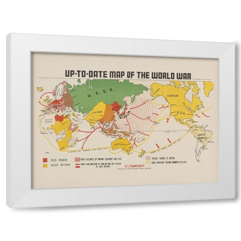 Up To Date map of the world war 1942 White Modern Wood Framed Art Print by Beinecke Manuscript Library