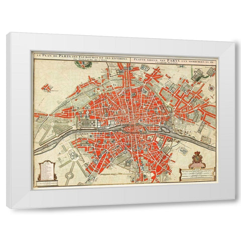 Map of Paris-France White Modern Wood Framed Art Print by Delisle, Guillaume