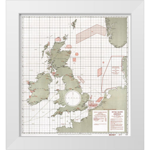 British Islands approximate positions of minefields 1918 White Modern Wood Framed Art Print by Furlong, William Rea