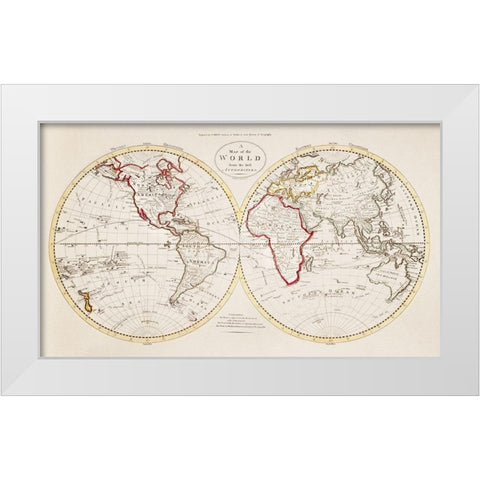 A Map of the World from the best Authorities 1795 White Modern Wood Framed Art Print by Careys American Edition of Guthries Geography