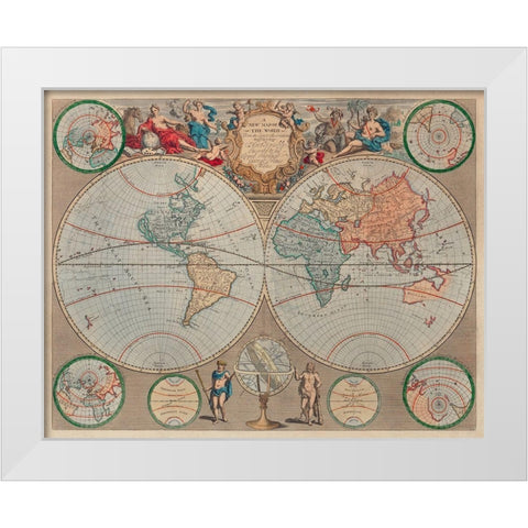 A new map of the world from the latest observations 1720 White Modern Wood Framed Art Print by Senex, John