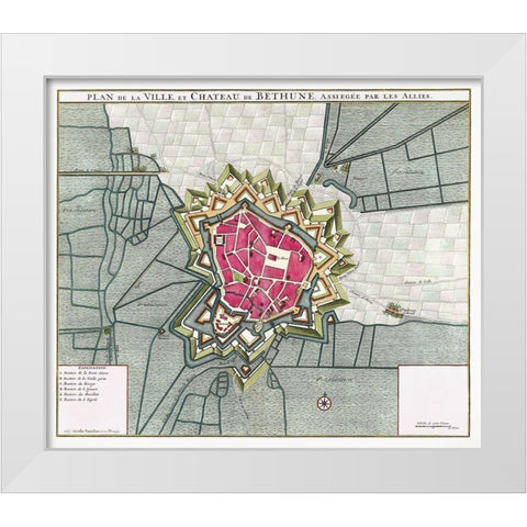 Map of Bethune-France White Modern Wood Framed Art Print by Vintage Maps