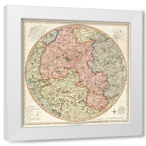 A new and accurate map of the country for twenty five miles round the University of Oxford 1805 White Modern Wood Framed Art Print by G Pawley and Samuel John Neele