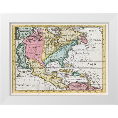 Map of North America 1735 White Modern Wood Framed Art Print by Erven J Ratelnand and Co